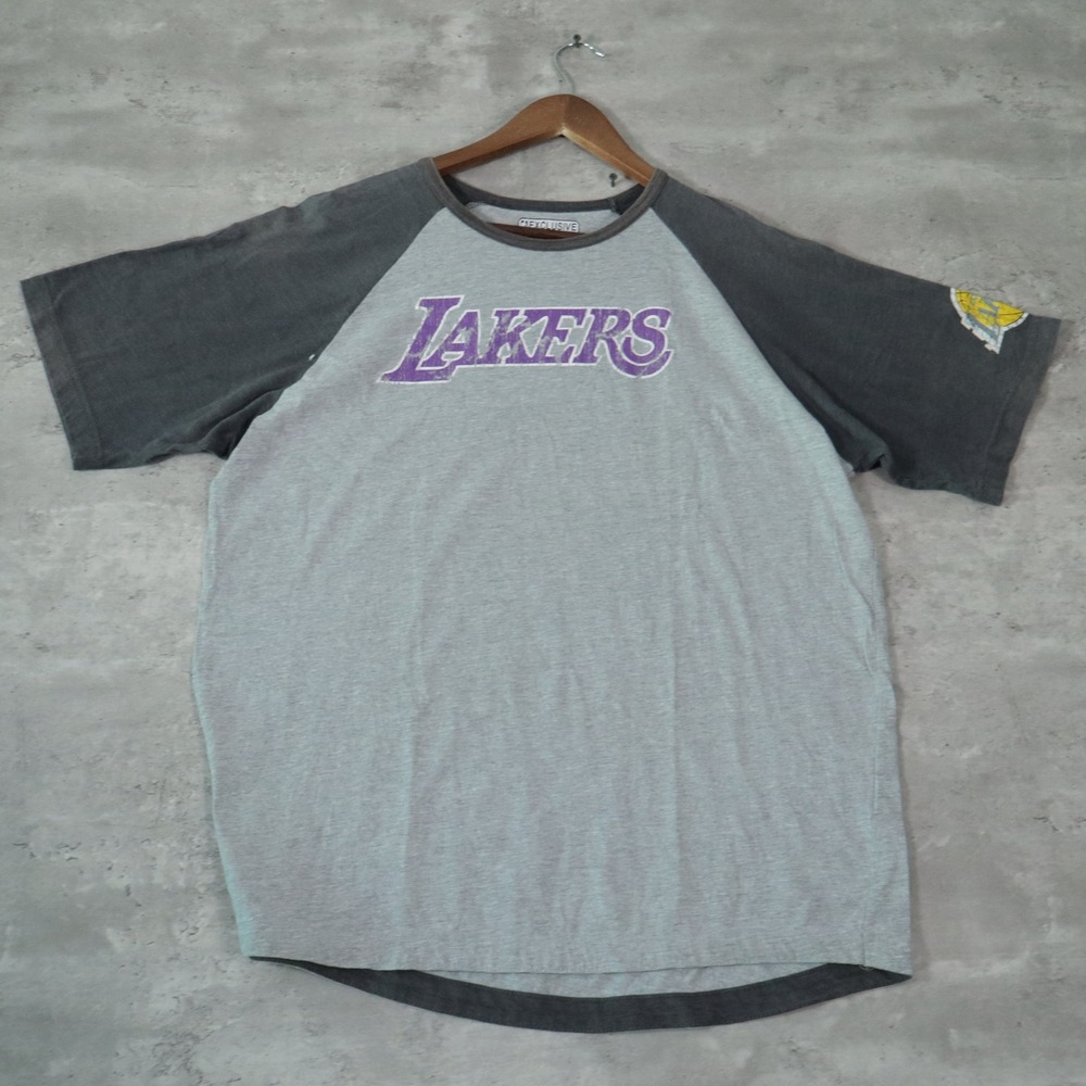 NBA Exclusive Collection Lakers Raglan Tee XL Grey Charcoal Basketball Shirt